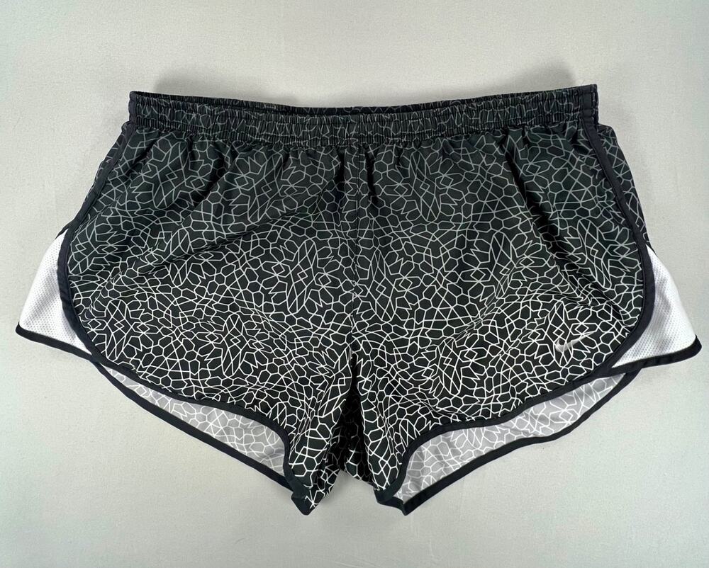 Nike Dri-Fit Running Shorts in Black/White Geometric Pattern (Women's L)
